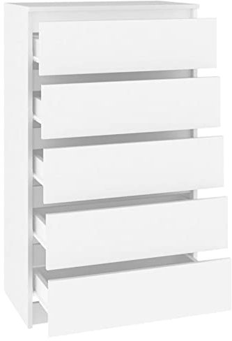 Homgoday 5 Drawer Chest of Drawers, Auxiliary File Cabinet Storage Countertop for Study Office, Dresser Bedroom Drawer, Plywood Drawer, White, 60 x 36 x 103 cm