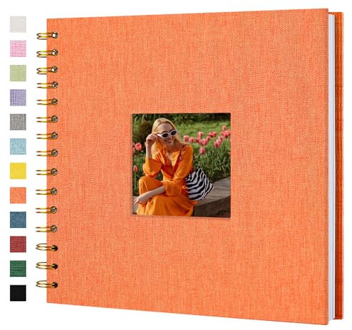 Hiwhy Scrapbook Fotoalben Leineneinband 20,5x20,5 cm 40 Seiten Hardcover Kraft Weiß Seiten Erinnerung Scrapbooking Buch für Hochzeit Reise Baby Dusche Gästebuch, Orange