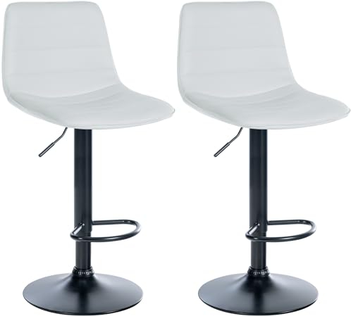 CLP 2er Set Barhocker Lex Kunstleder I Höhenverstellbare Thekenhocker Mit Kunstlederbezug I Drehbare Tresenstühle Mit Metallgestell | Farbe weiß Material Gestell Metall matt schwarz