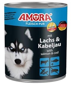 6 x Amora Dog Fleisch Pur Lachs & Kabeljau 800g