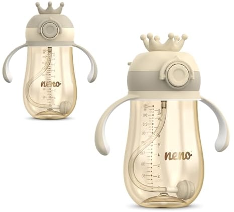 Neno® Mio 2 Cream Premium Babyflasche mit Trinkhalm - BPA Frei - Anti-Kolik-Sauger