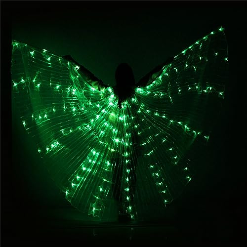 Alas LED Isis Wings para Adultos, Alas de Hada Luminosas Alas de Mariposa para Danza del Vientre con Varilla Extensible, Ropa de Rendimiento Alas de ángel para Carnaval y Fiesta de Navidad (Verde)