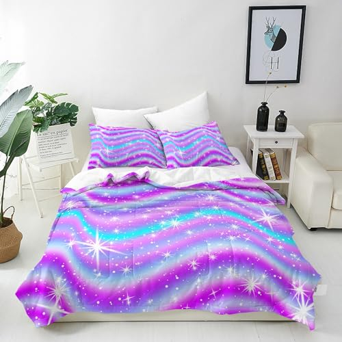 ANHOPE Bunte Regenbogen Galaxie Bettwäsche Set 2 Teilig Weich Bettbezug 140x200 cm & Kissenbezug 65x65 cm Microfaser Bettbezüge Set mit Reißverschluss Bettdeckenbezug für Kinder Mädchen
