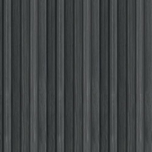Shackcom Wood Slat Peel and Stick Wallpaper 44.5 x 1000cm, Self-Adhesive Wood Grain Contact Paper, 3D Effect Waterproof & Removable for Home Bathroom Bedroom Countertops & Cabinets Wall Décor (Black)