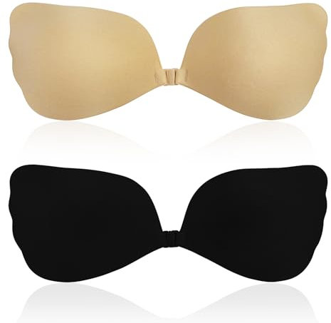 Dunkwckore Reggiseno Invisibile Schiena Nuda, 2 Pezzi Reggiseno Senza Spalline Adesivo, Push Up Copricapezzoli Reggiseno, Riutilizzabile Traspirante Alza Seno Adesivo per Festa Matrimonio - B