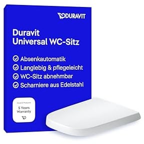 Duravit Univavo Abattant WC, Abattant Toilette WC avec double système d'amortisseur de fermeture, Cuvette toilette avec Quick Release, Lunette WC carré, Cuvette WC fabriquée en UE, blanc