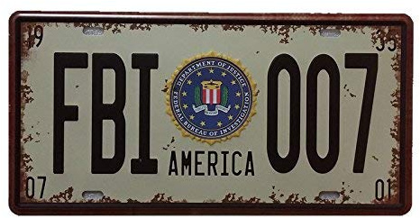 Biopracess License Plate FBI 007 AMERICA Metal Tin Sign Pub Tavern Bar Wall Decorative Sign metal tin sign 8x12 inches