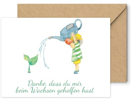 Friendly Fox Dankeskarte Kindergarten, 1x Danke Karte Erzieher Lehrer Lehrerin, DIN A6 Dankeschön Karte mit Kraftpapier Umschlag, Kindergarten Ade Schule