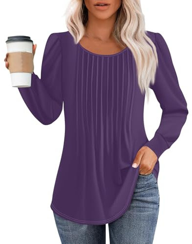 SCBFDI Maglia Elegante Donna Maglia Manica Lunga Donna Bluse Donna T Shirt Righe Nere T-Shirt da Donna A Maniche Lunghe T-Shirt Rosa Donna Maglie Taglie Forti Donna Lunghe Nara Viola 3XL