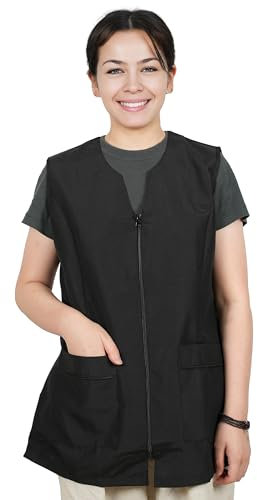 Etrexonline Casaca de Mujer Negro Sin Mangas con Cremallera - Uniforme Profesional para Limpieza, Sanidad y Hostelería, Talla XL