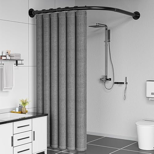 Barre Rideau Douche INOX En Forme De L, Tringle Rideau Douche Extensible, Sans Percage Angle Baignoire PôLes De Rideau, Pour Salle De Bain, Baignoire, Magasin D(Size:D 70-95cm x 105-165cm,Color:Noir)
