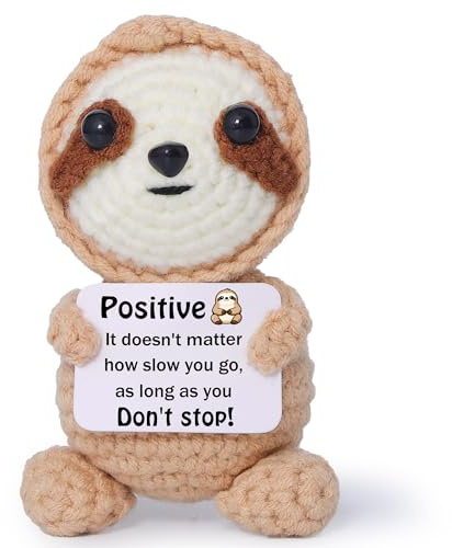 OkiyiD Mini Funny Positive Sloth Gifts for Friends Women, Small Handmade Sloth Toy with Positive Card - Cute Crochet Mental Health Cheer Up Inspirational Gifts for Bestie Friends, Sister, Student