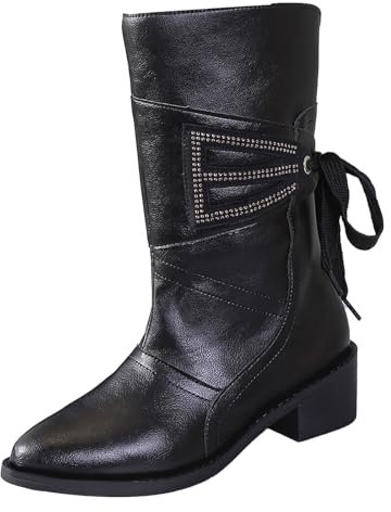 Generico Stivali Texani Donna con Tacco Bassi Western Texani Stivaletti Equitazione Stivali Texani Camperos Tronchetti Tacco Medio Stivaletti Donna Stivaletto a Punta da Cowboy Cowgirl Scarponcino