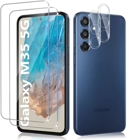LiiLaa Schutzfolie für Samsung Galaxy M35 5G für Panzerglas, 2 Stück Gehärtete Glas Schutz Folie mit 2 Stück Kameraschutz, 9H displayschutz Ultra-klar Schutzglas
