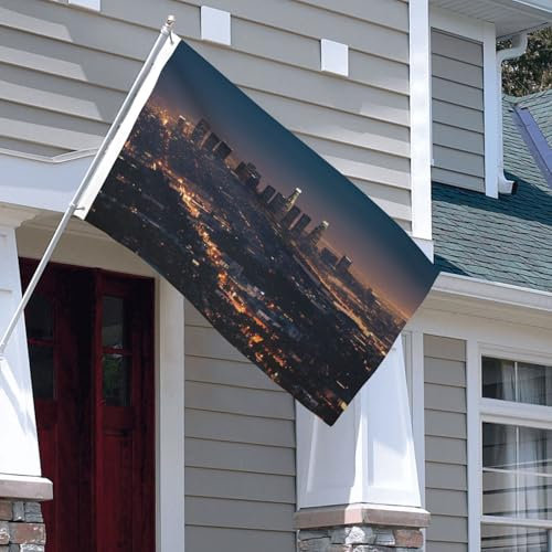 Flagge, 90 x 152 cm, strapazierfähig, hängende Outdoor-Flaggen, Los Angeles, Skyline, Willkommensflaggen, lichtbeständige Flaggen für den Außenbereich, Gartenflagge mit Messingösen, Hausflaggen,