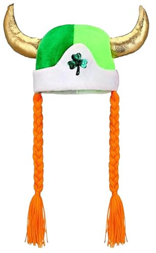 Generisch Hut Leprechaun Grüner Kobold mit Bart Mütze Kopfbedeckung Irland St. Patricks Day Glücksbringer Karneval Wikingermütze aus Plüsch