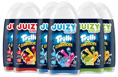 TROLLI Saure Glühwürmchen Sirup ohne Zucker | Saures Getränk Konzentrat - Mixed Getränkesirup 6 x 65ml Sweet Syrup | Vital Konzentrat für Wasser (Sodastream kompatibel)