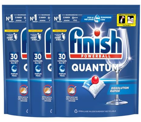Finish Quantum Pastilles Lave-Vaisselle, Elimine Les Taches Tenaces, 30 Capsules - lot de 3