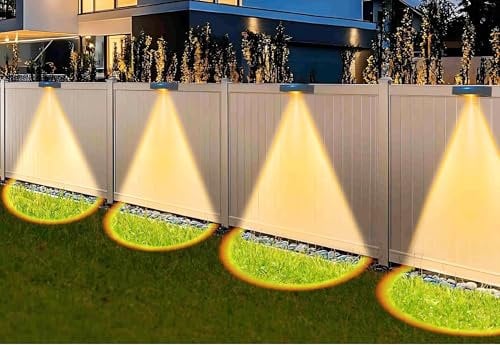 litren Solar Fence Lights Outdoor Wall-Lights【4 Pack】 3 Color Modes IP65 Waterproof Solar Lights Outdoor Garden Fence Decorations for Patio, Yard, Gate, Poolside, Railing, Terraces