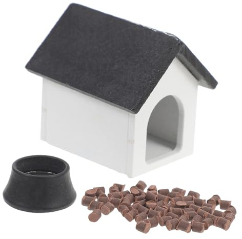 FUNNETOYU 1satz Miniatur Hundehütte Mit Hundenapf Und Futter Holzspielzeug Für Puppenhaus-Dekoration Geeignet Für Kreative Häuser Und Szenen Praktisches Zubehör Für Fans Von