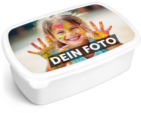 GRAVURZEILE Bedruckte Lunchbox - Foto - Personalisiert mit Namen & Foto - Brotdose für Kinder - Individuell bedruckt mit Wunschmotiv - Platzsparend stapelbar - Perfekt für Schule & Kita - Farbe: Weiß