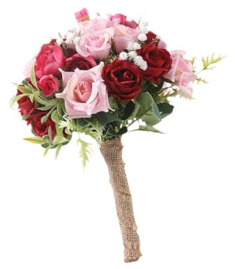 getuse Bouquet da sposa con fiori di seta, centrotavola per addio al nubilato, decorazione per foto, 19 x 24 cm