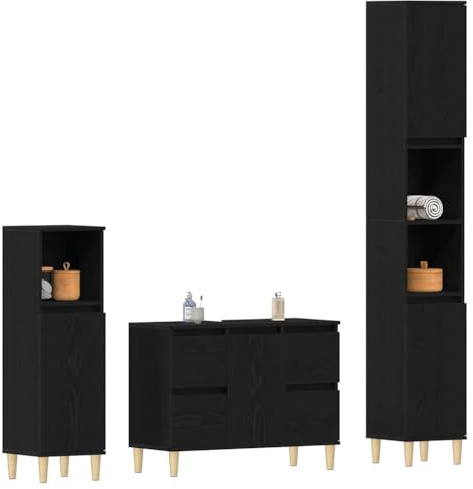 vidaXL Badezimmermöbel-Set 3 STK. Schwarz Eichen-Optik | Jede Menge Platz für all deine Sachen, Ein modernes Flair, das dein Badezimmer aufhellt,