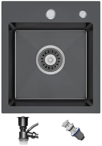 Fregadero Cocina 30 x 38cm, Fregadero Negro Bajo Encimera, Acero Inoxidable, Con Accesorios de Drenaje y Escurreplatos, Ideal Para Cocinas Pequeñas, Bares o Lavaderos (30x38cm)