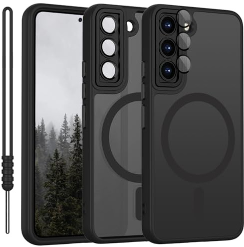 für Samsung Galaxy S22 Plus Hülle kompatibel mit MagSafe, Handyhülle für Samsung Galaxy S22 Plus Magnetisch Matte Touch Kameraschutz, rutschfest Kratzfest Schutz Stoßfest Hülle Matt Schwarz