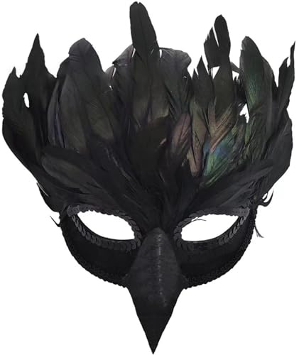 Whyzsjnclg Masque de Corbeau, Masque de Corbeau 6, 3 x 11, 8 Pouces, Demi-Visage, Mascarade à Plumes, Accessoire Cosplay réaliste pour Halloween, fête du Mardi Gras, Oiseau