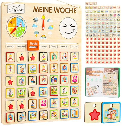 LZDMY Wochenplaner Kinder, Montessori Routinen Planer aus Holz inkl.138 Karte, Magnettafel Kalender Spielzeug-Ideale Tagesplaner Aufgabentafel, Wochenplan Familien Belohnungstafel Geburtstag Geschenk
