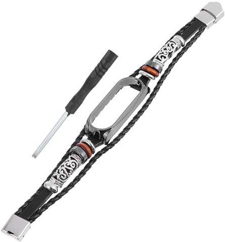Outanaya Metallverschluss Ersatzarmband für NFC Fitnessarmband Lederarmband mit Ethno Perlendekor Langlebiges Sicheres Uhrenarmband Passend für Damen und Herren Bequem und Stilvoll für