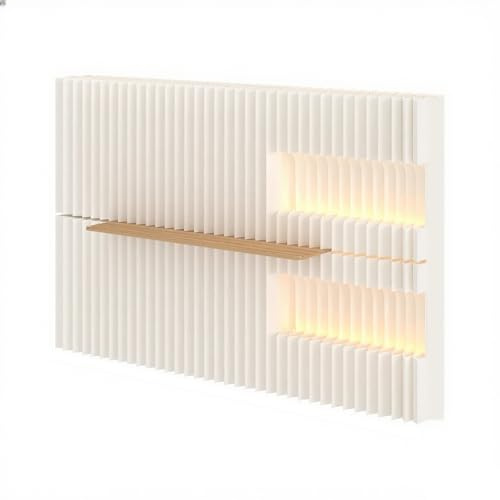 Einziehbarer faltbarer Sichtschutz mit Holzregalen und LED-Lichtern für Home Office Raumteiler