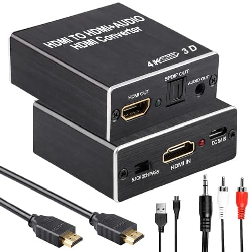 HDMI Audio Extractor, 4K 2K@30HZ HDMI Audio Splitter SPDIF Splitter Adapter | HDMI to Optical Audio Adapter Converter with RCA 3.5mm Stereo Audio Jack for PS5 PS4 PS3 Blu-Ray Player HDTV