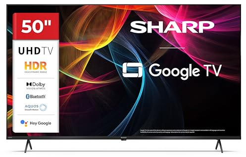 SHARP 50HL4265E - TV LED 4K Ultra HD da 50 pollici, Smart TV con Google TV, Dolby Vision & Dolby Atmos, design senza cornice, 4 HDMI 2.1 con eARC, dual band, Bluetooth, Triple Tuner