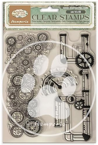Stamperia - Acrylic Stamp for Scrapbooks, Albums, Cards, Bullet Journals and More, Transparent, Long Lasting, Easy to Clean, Perfect for Crafts and Gifting (Gardens of Time, Half Clocks)