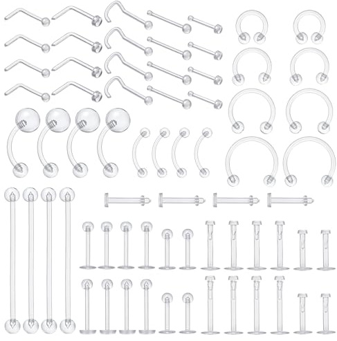 Heclia 72 Stück Klare Piercing Retainer Flexible Piercing Stecker Retainer für Augenbrauen Nase Lippe Zunge Bauchnabel Tragus und Ohrringe Geeignet für Damen Herren Arbeit Sport und Reisen