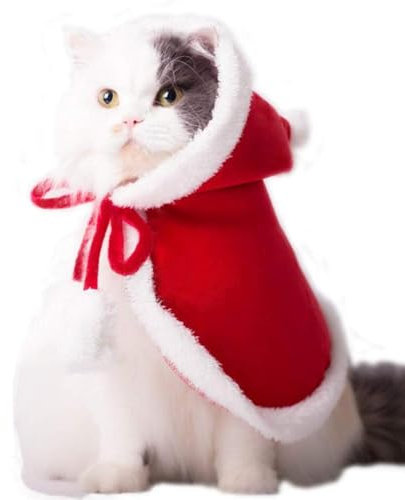 ANIAC Haustier-Weihnachtskostüm, Poncho-Umhang mit Mütze, Weihnachtsmann, Umhang für Katzen und kleine Hunde, Rot (Medium)