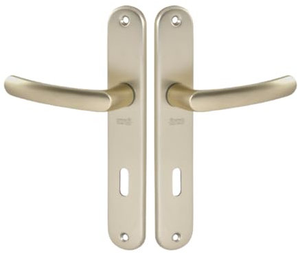 Vachette Set de Poignée de Porte sur Grande Plaque - Version Clé L, Porte de Chambre, Bureau - Entraxe 195 mm - Système de Pose Facile - Aluminium Résistant - Finition Champagne - Garantie 2 Ans
