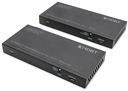 DIGITUS DS-55526 HDMI KVM Extender (HDBaseT) – UHD 4K/60 Hz – 120 m über LAN-Kabel (HDBaseT 100 m) – Set: Sender & Empfänger – IR Infrarot – HDMI 2.0b & HDCP 2.2 & HDBaseT 1.0