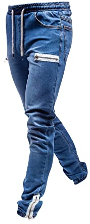 SOOUICKER Jogginghose Herren Jeansoptik Jogging Jeans Herren Stretch Trainingshose Herren Mit Reißverschluss Am Bein Jeans Herren Mit Gummizug Sporthose Herren Fitness Jogginghose Herren Slim Fit