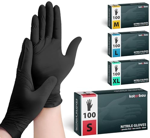 KOTARBAU® 100 piezas caja guantes desechables guantes de nitrilo guantes desechables S guantes negros guantes de goma desechables guantes de protección guantes de taller accesorios guantes de cocina