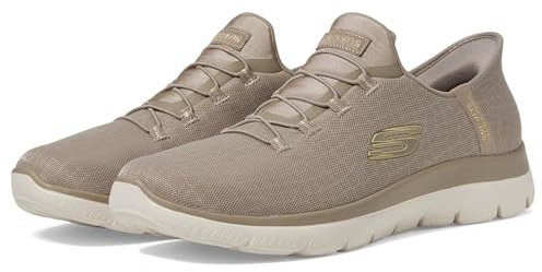 Skechers Summits Classy Night - Zapatillas sin Cordones para Mujer, Gris Topo/Dorado (Taupe/Gold), 36.5 EU
