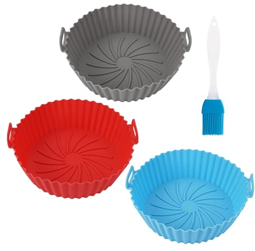 3 Pièces Moule Silicone Air Fryer Accessoires, 16,5cm Moule + Pinceaux, Panier Réutilisable Pour Friteuse à Air Chaud, Micro-ondes, Four