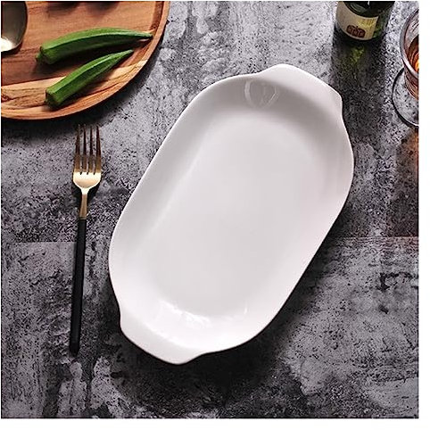 Plat à Four Vaisselle en céramique blanche pure assiette de service assiette rectangulaire assiette de poisson ailes de poulet assiette à Dessert plat de cuisson Plats à Gratin(10in)