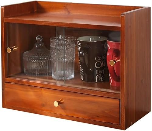 Kleiner Holzschrank im Vintage-Stil mit Schubladen, für Kaffee, Weinbar, Aufbewahrung und Kosmetik-Organizer, Sammlerstücke, Vitrine