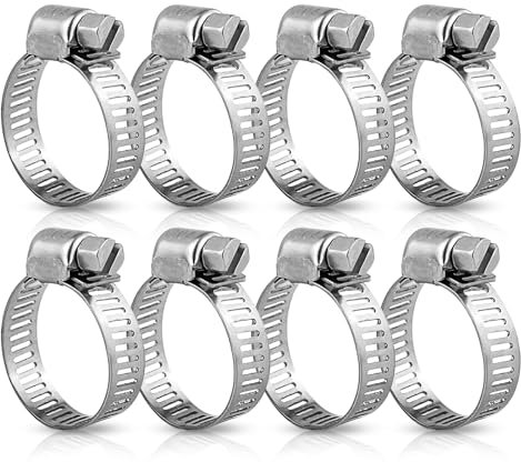16-25mm Hose Clips, 8 Pcs Adjustable Jubilee Clam, 304 Stainless Steel Pipe Clips, Worm Drive Pipe, Flexible Exhaust Hose Clamps for Tube Water Pip Automotive Garden