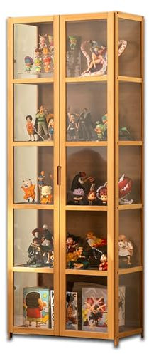 Koubhyj 62x33x161cm Multifunktionale Staubdichte Glasvitrine, Doppeltürige Acryl-Vitrine, Acryl-Sammlungsvitrine, Vitrinenschrank Stehend für Sammlerstücke, Bücher(Holzfarbe)