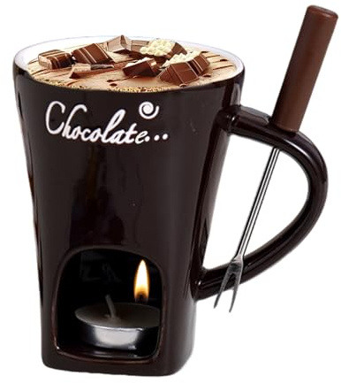 Yulokdwi Schokoladen Fondue Becher Sets,Mit Gabel Kerze, Keramische Fondue Kaffee Wärmer Tasse Für Sauce Süßigkeiten Dessert Käse, Date Night Party Geburtstagsessen Dessert Vorspeise Soße