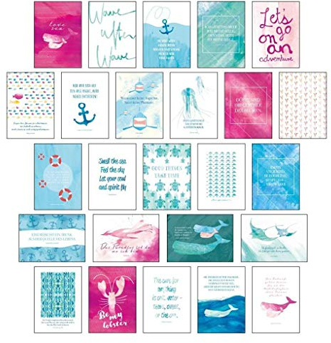 Postkarten Set Sand & Sea - 25 hochwertige Postkarten mit sommerlichen Motiven sowie inspirierenden und motivierenden Sprüchen & Zitaten zum ... Spruchkarten Sommer, Sonne, Strand & Meer